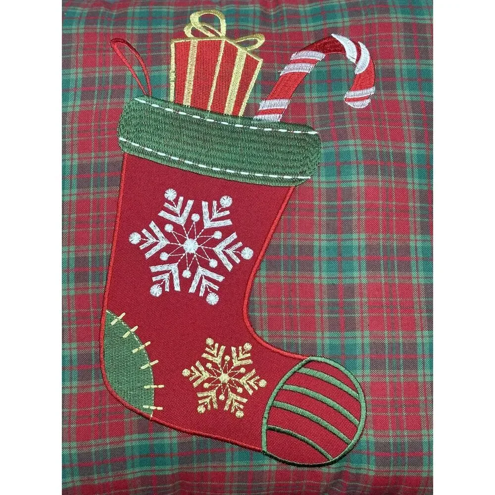Christmas STOCKING Red/green PLAID Throw Pillow Candy Cane Snowflake 16.5 X 16.5